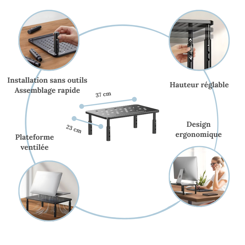 Support d’écran de bureau réglable – Posture saine & confort visuel