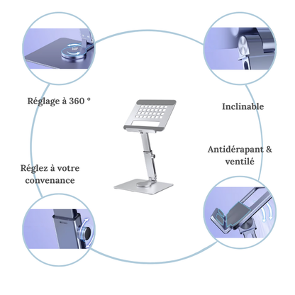 Support de tablette de bureau 360° pliable – Ergonomie & confort visuel