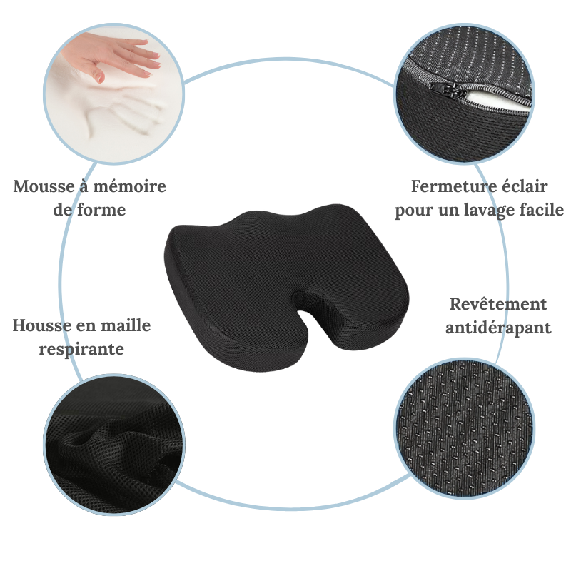 Coussin d'assise mousse à mémoire de forme – Confort & posture améliorée
